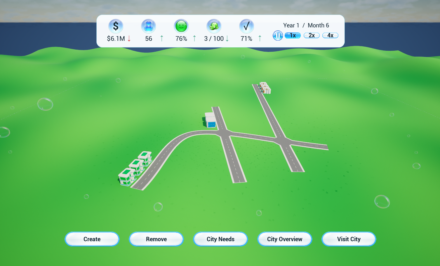 Early work-in-progress screenshot of Crisis City